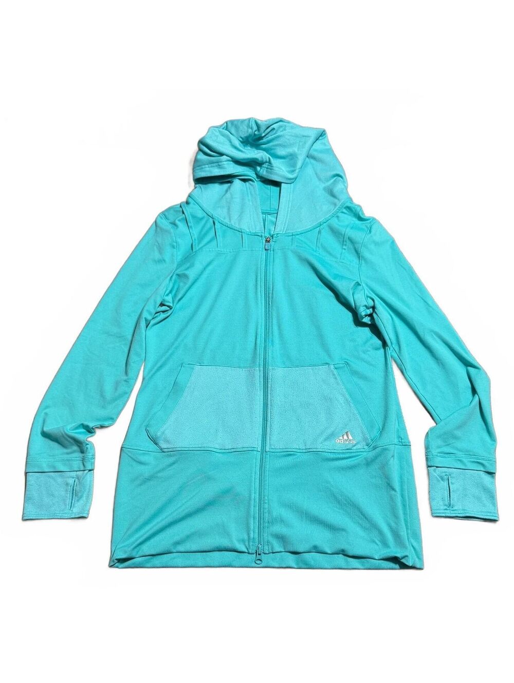 Adidas Womens Full-Zip Lightweight Hoodie L Turquoise Stretch Athletic Gorpcore